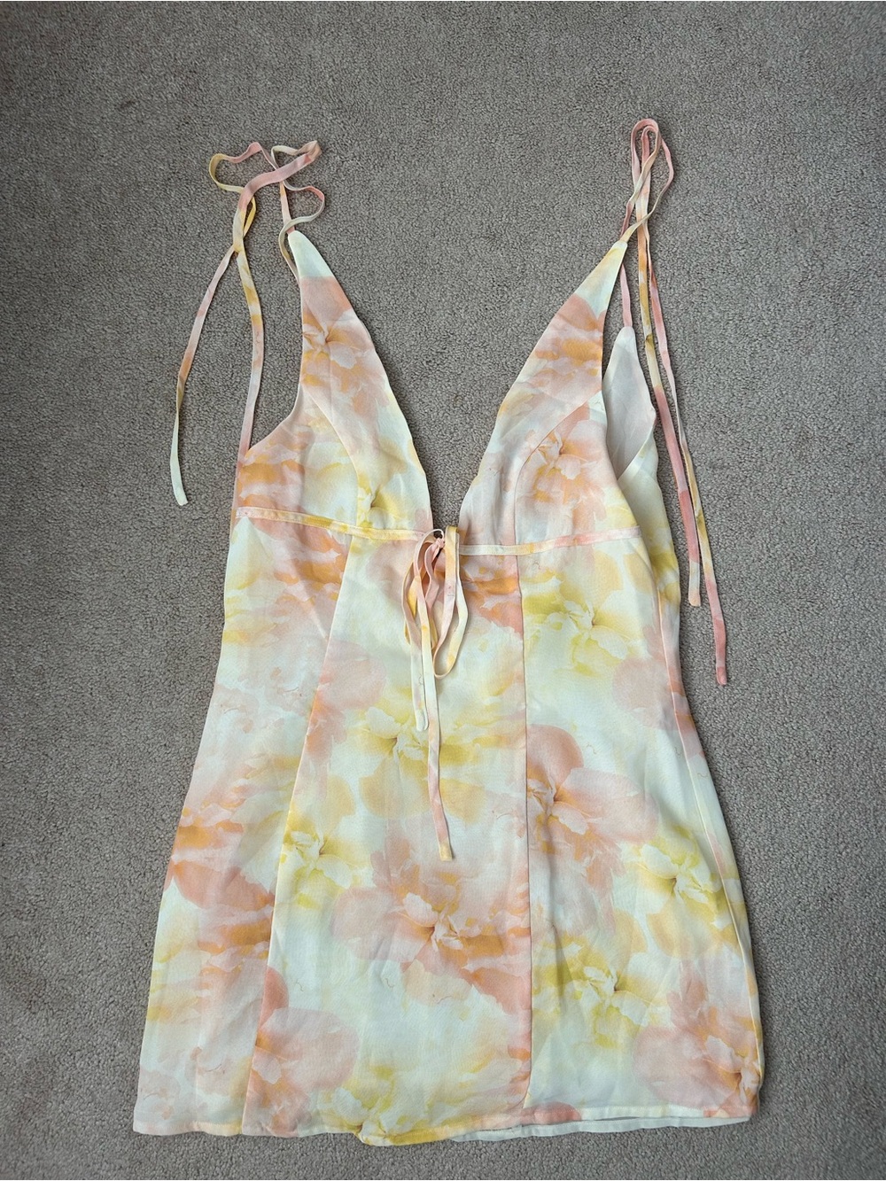 Peppermayo Pastel Floral Mini Dress in Peach, Yellow & White